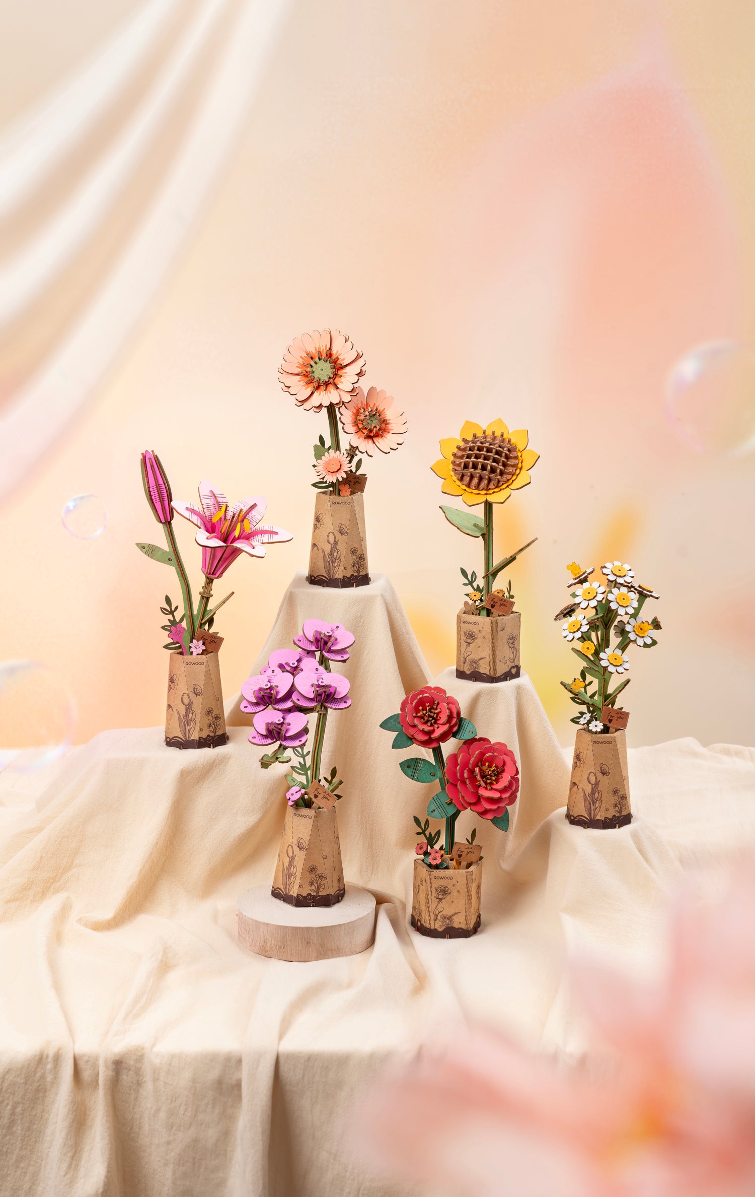 ROWOOD Pink Lily — Flor de Madera Decorativa | 73 Piezas