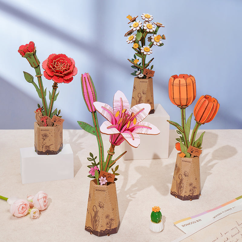 ROWOOD Pink Lily — Flor de Madera Decorativa | 73 Piezas