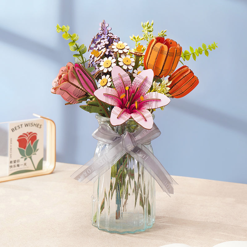 ROWOOD Pink Lily — Flor de Madera Decorativa | 73 Piezas