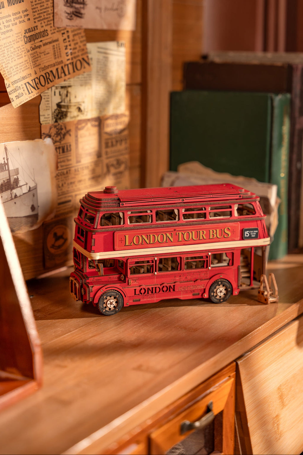 Rolife London Tour Bus — Puzzle 3D de Madera | 245 Piezas | Sin Pegamento