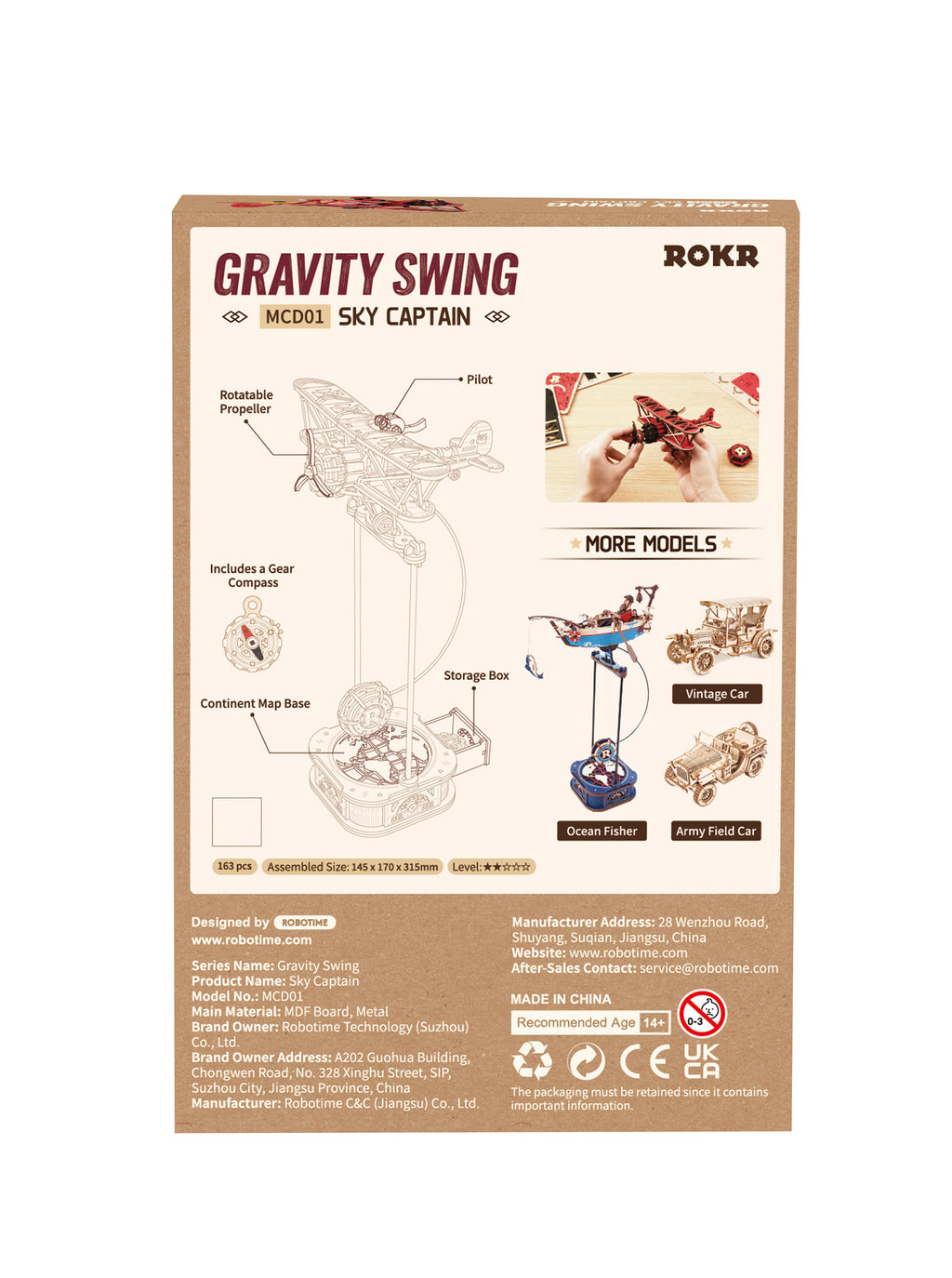 ROKR Gravity Swing Sky Captain — Puzzle 3D de Madera | 163 Piezas