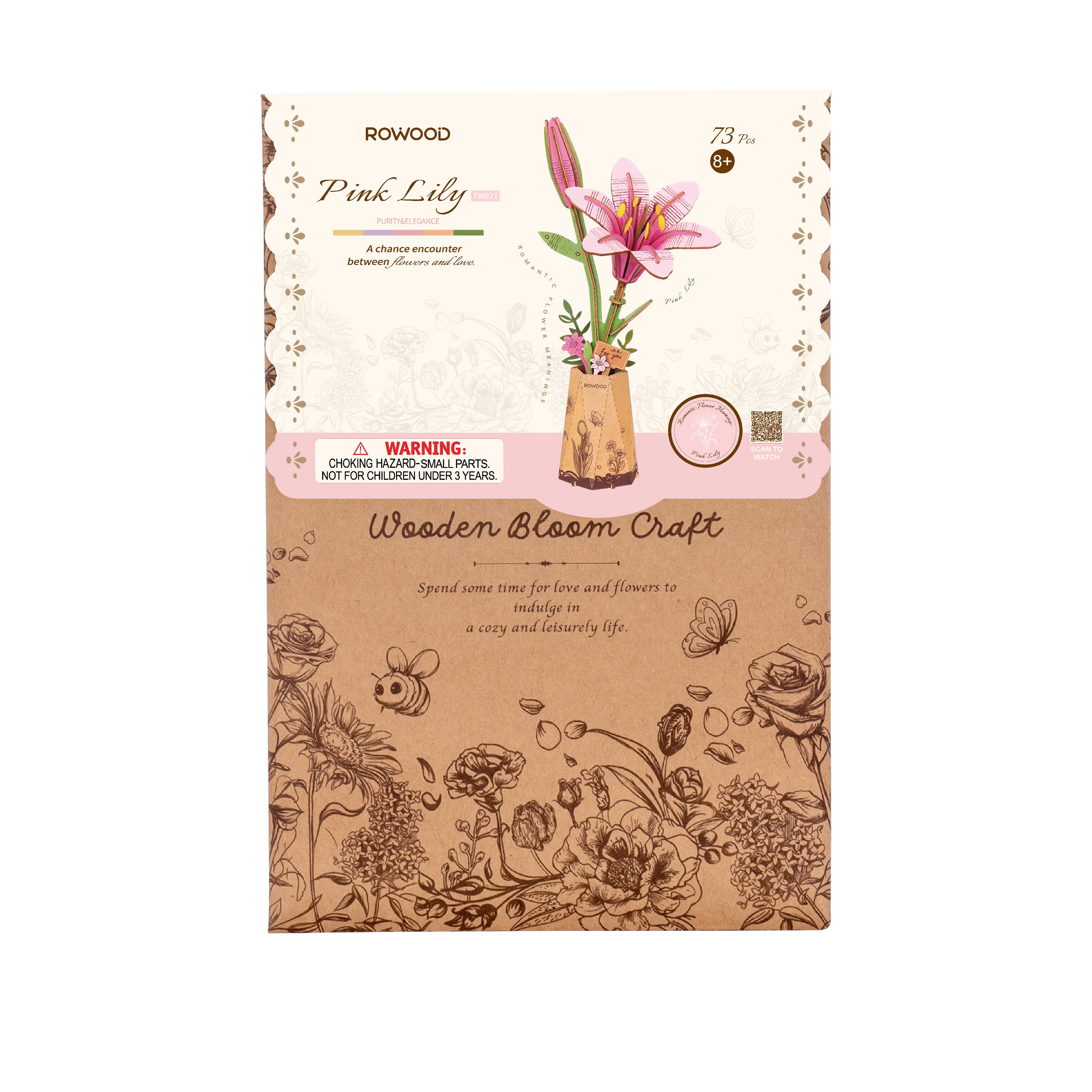 ROWOOD Pink Lily — Flor de Madera Decorativa | 73 Piezas