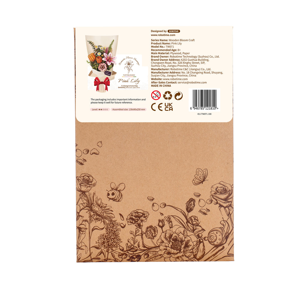ROWOOD Pink Lily — Flor de Madera Decorativa | 73 Piezas