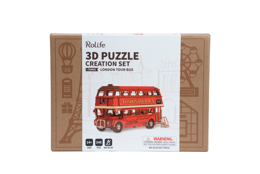 Rolife London Tour Bus — Puzzle 3D de Madera | 245 Piezas | Sin Pegamento