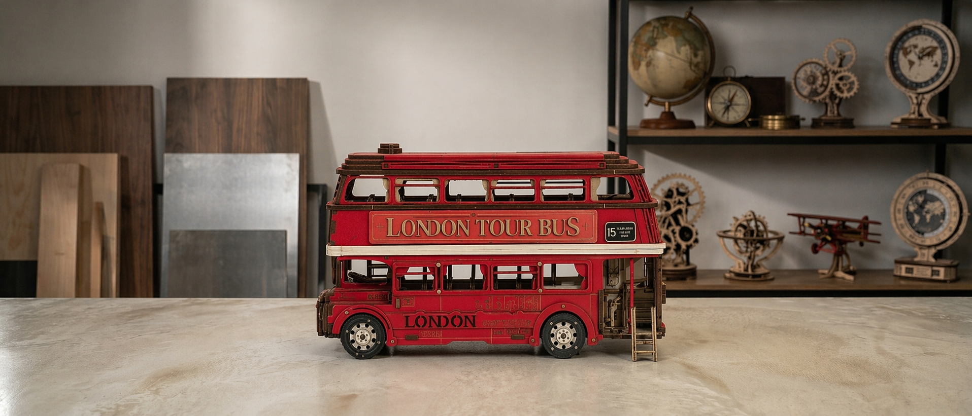 Rolife London Tour Bus — Puzzle 3D de Madera | 245 Piezas | Sin Pegamento